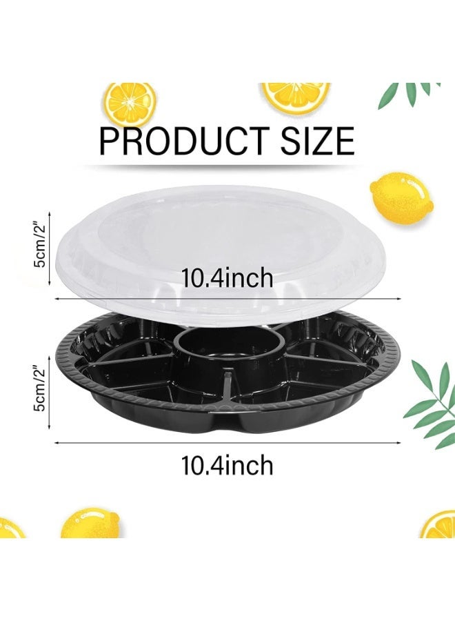 ChicAbode 16 Pcs Round Plastic Appetizer Tray with Lid,Divided Serving Tray, Disposable Food Storage Trays Containers, Plastic Tray Storage,Fruit Platter Trays for Buffet 10.4 Inch (Black, 16) - Image 2